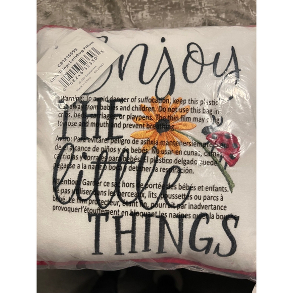 nwt creative coop decorative pillow 10 x 10 inch features lady bug embroidered - Picture 2 of 5